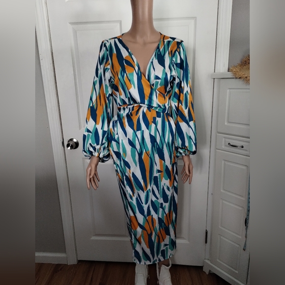 Diarrablu Awa Print Long Sleeve Wrap Dress Medium - Picture 2 of 12